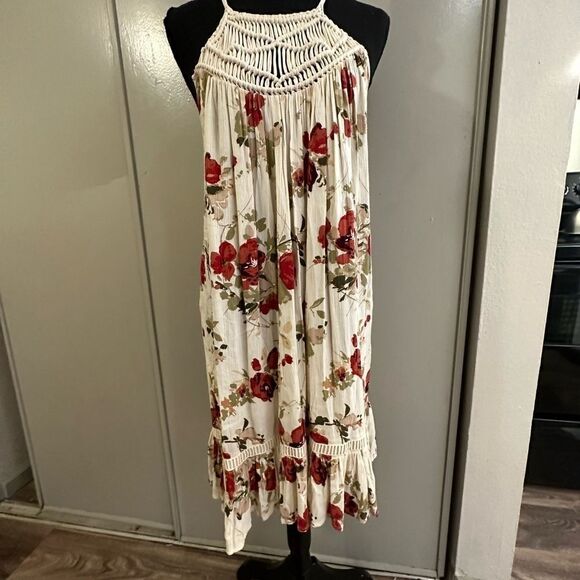 Volcom WOMEN'S SHELLO DRESS macramé top spaghetti straps ruffle hem floral boho - Picture 6 of 16